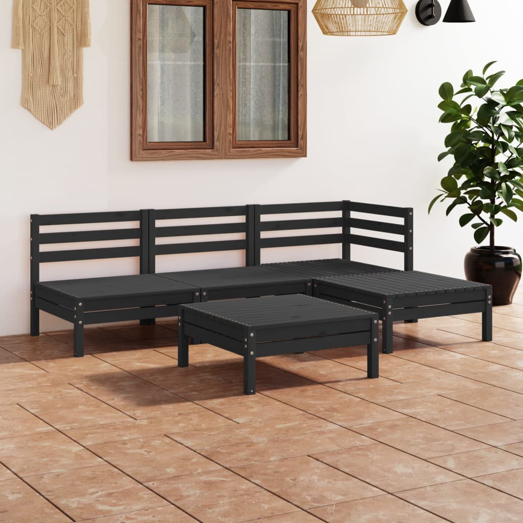 Set Salotto da Giardino 5 pz in Legno Massello di Pino Nero - homemem39