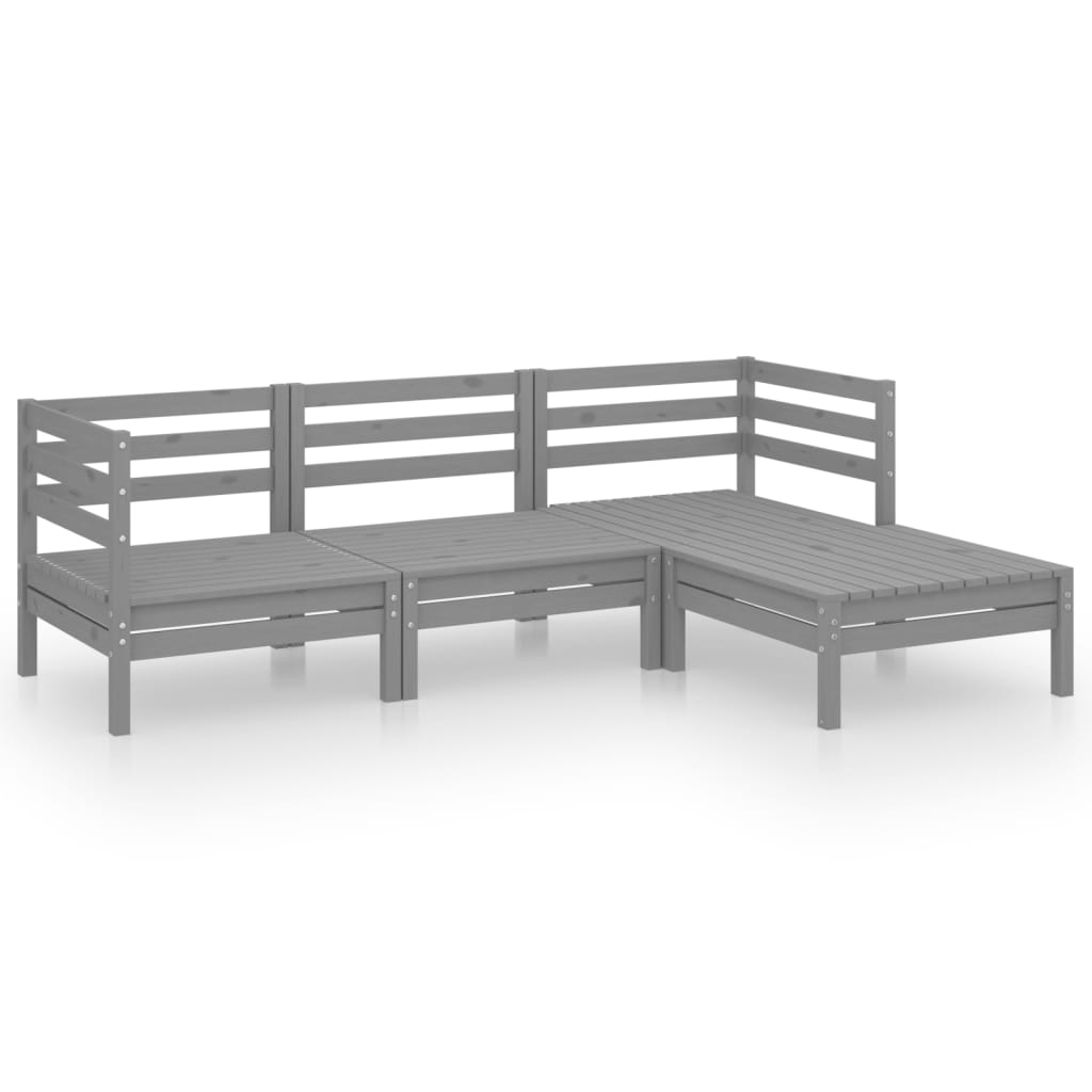 Set Divani da Giardino 4 pz in Legno Massello di Pino Grigio - homemem39