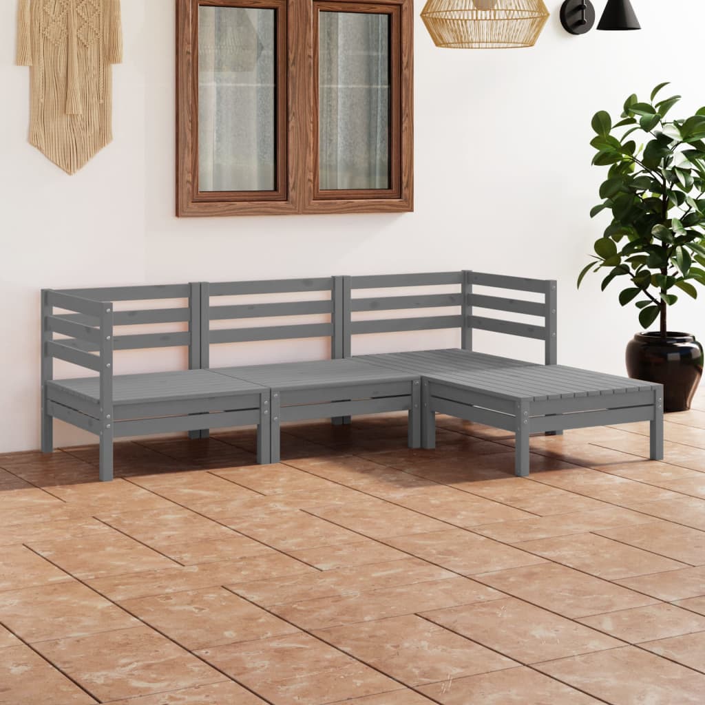 Set Divani da Giardino 4 pz in Legno Massello di Pino Grigio - homemem39