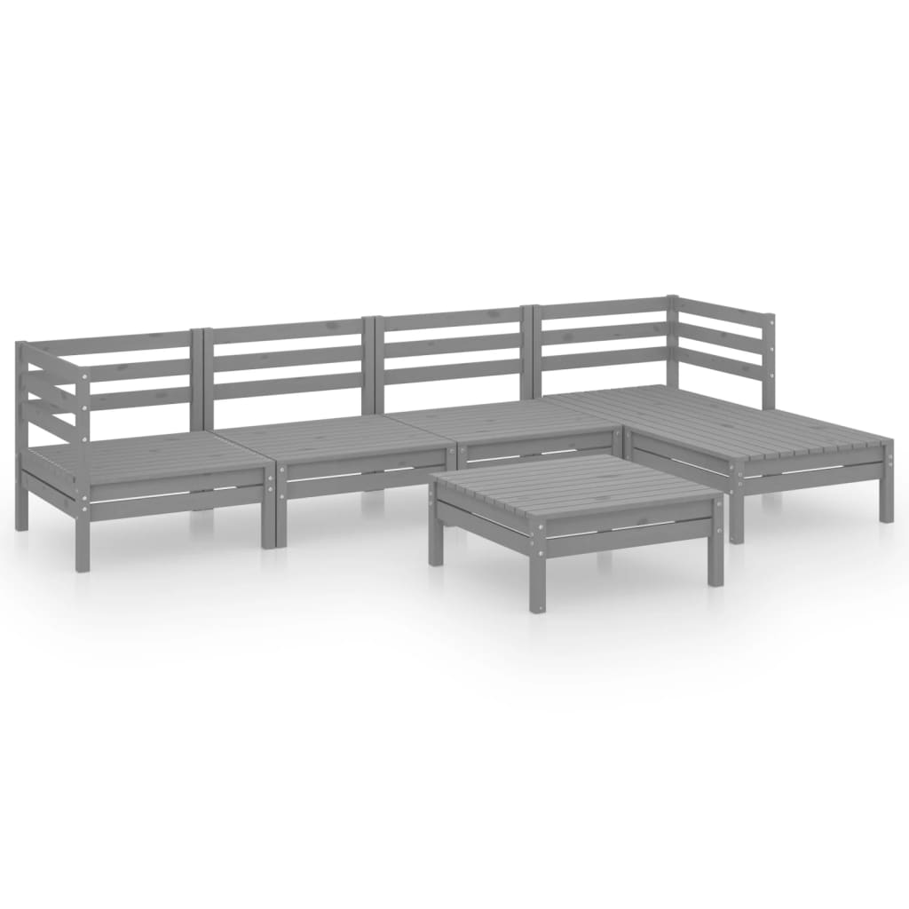 Set Divani da Giardino 6 pz in Legno Massello di Pino Grigio - homemem39