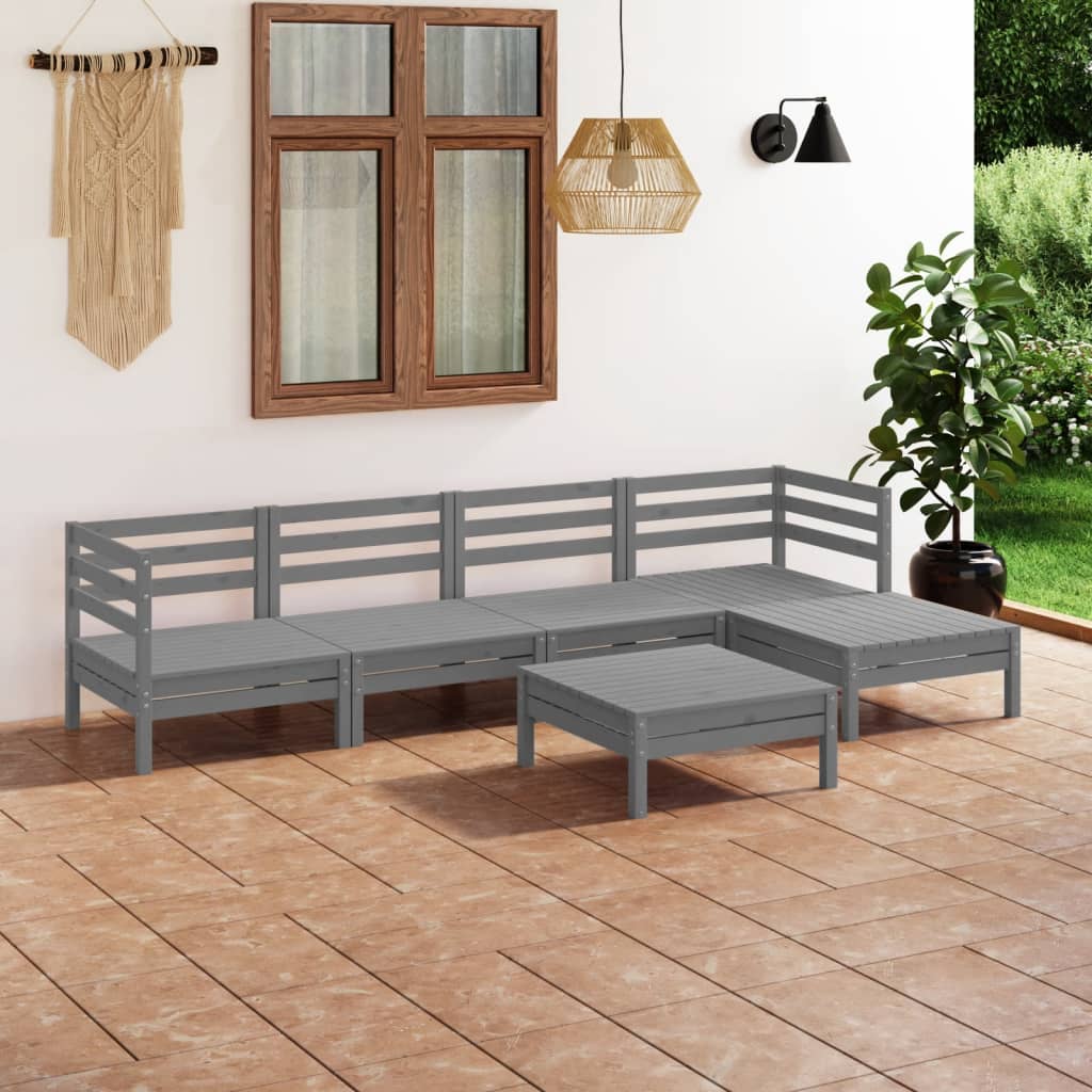 Set Divani da Giardino 6 pz in Legno Massello di Pino Grigio - homemem39