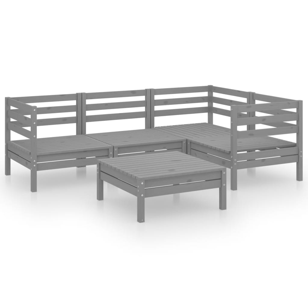 Set Salotto da Giardino 5 pz in Legno Massello di Pino Grigio - homemem39