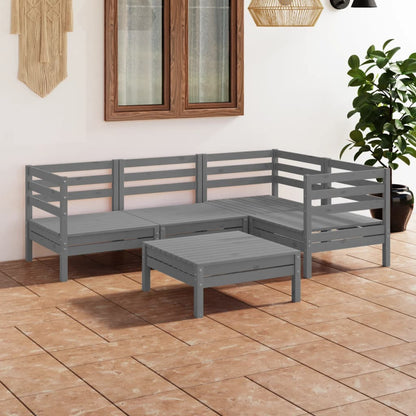 Set Salotto da Giardino 5 pz in Legno Massello di Pino Grigio - homemem39