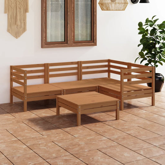 Set Divani da Giardino 5 pz in Legno Massello di Pino Miele - homemem39