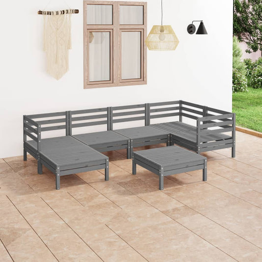 Set Divani da Giardino 7 pz in Legno Massello di Pino Grigio - homemem39