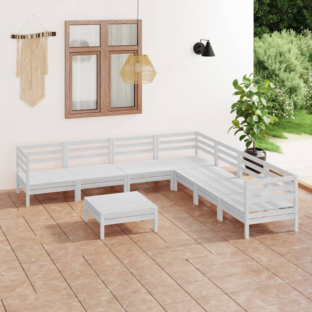 Set Divani da Giardino 8 pz in Legno Massello di Pino Bianco - homemem39