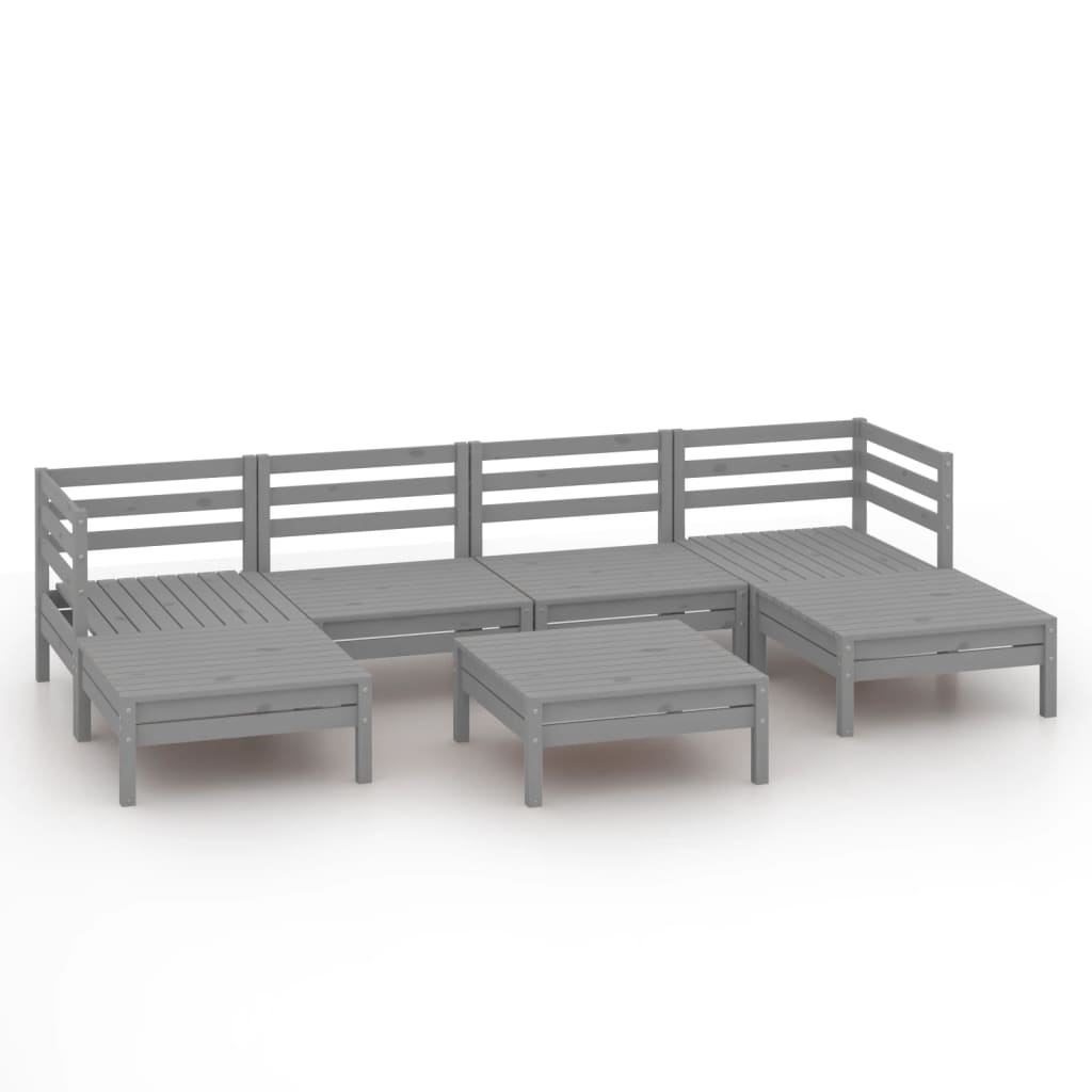 Set Divani da Giardino 7 pz Grigio in Legno Massello di Pino - homemem39