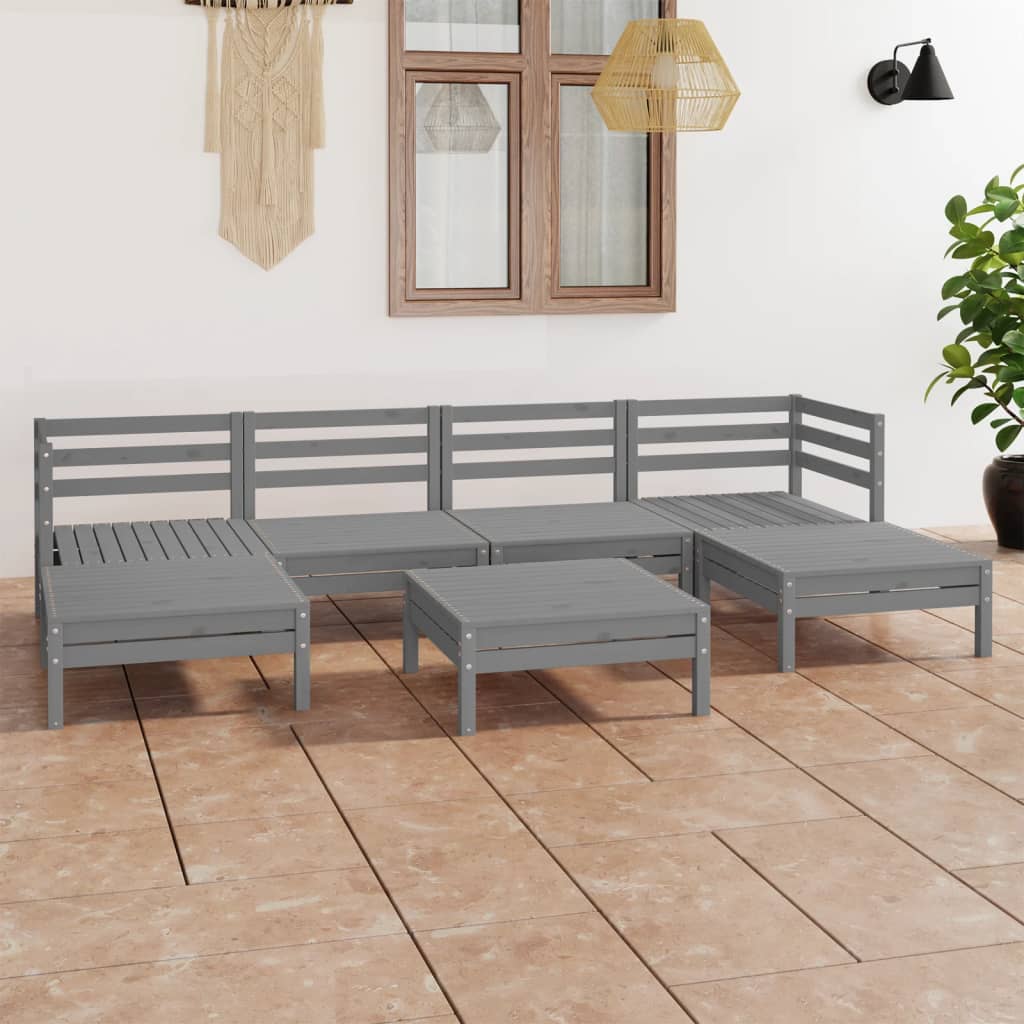 Set Divani da Giardino 7 pz Grigio in Legno Massello di Pino - homemem39