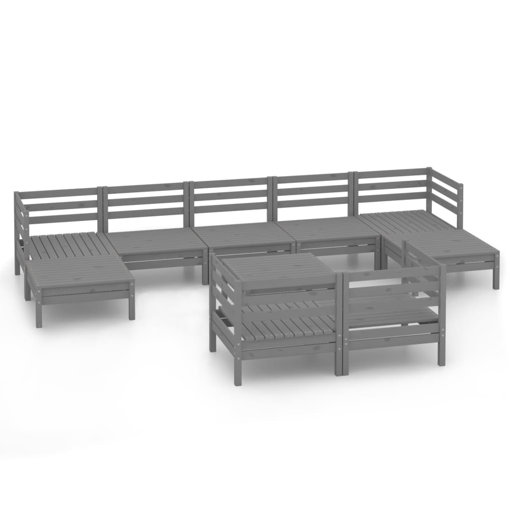 Set Divani da Giardino 10 pz Grigio in Legno Massello di Pino - homemem39