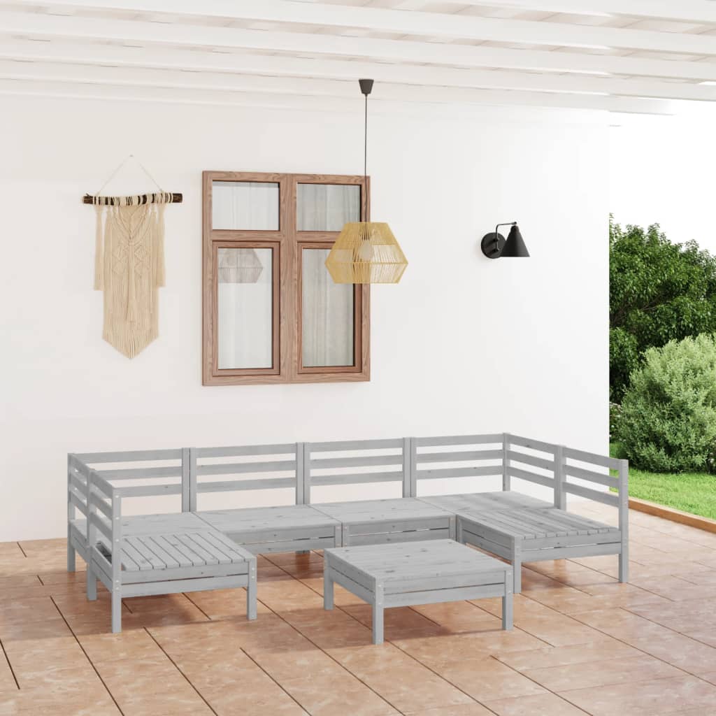 Set Divani da Giardino 7 pz Bianco in Legno Massello di Pino - homemem39