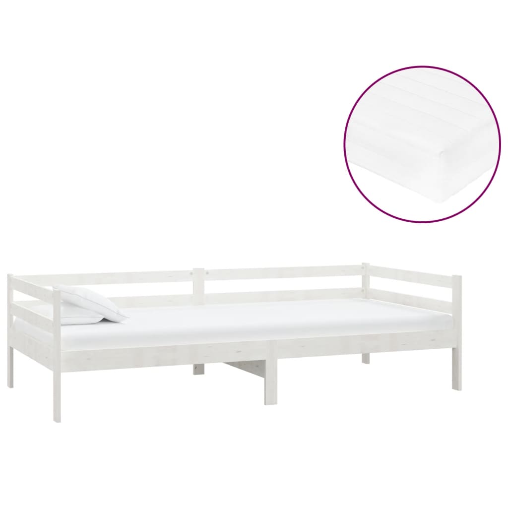 Divano Letto con Materasso 90x200 cm Bianco in Legno di Pino - homemem39