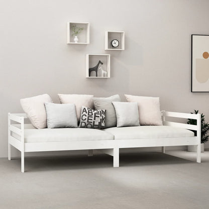 Divano Letto con Materasso 90x200 cm Bianco in Legno di Pino - homemem39