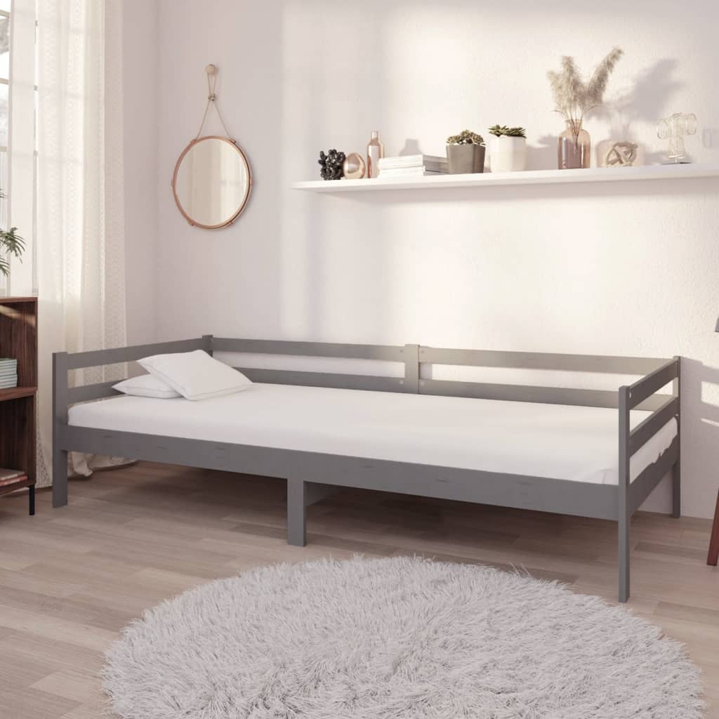 Divano Letto con Materasso 90x200 cm Grigio in Legno di Pino - homemem39