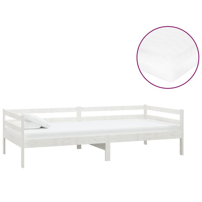 Divano Letto con Materasso 90x200 cm Bianco in Legno di Pino - homemem39