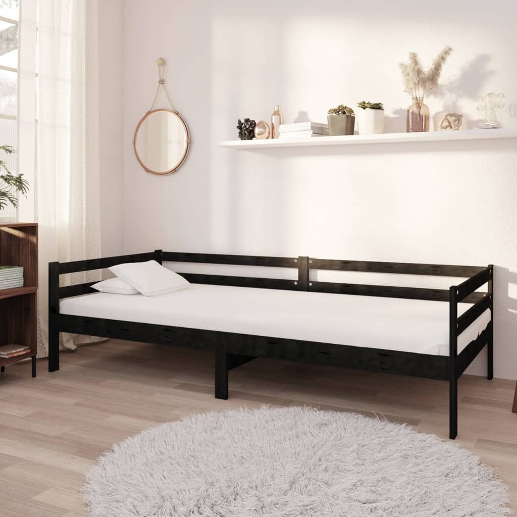 Divano Letto con Materasso 90x200 cm Nero in Legno di Pino - homemem39