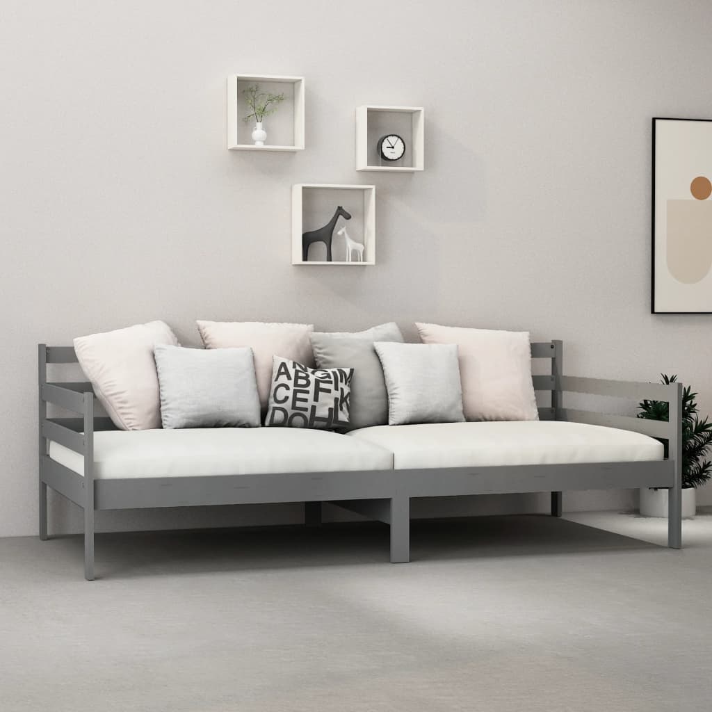 Divano Letto con Materasso 90x200 cm Grigio in Legno di Pino - homemem39