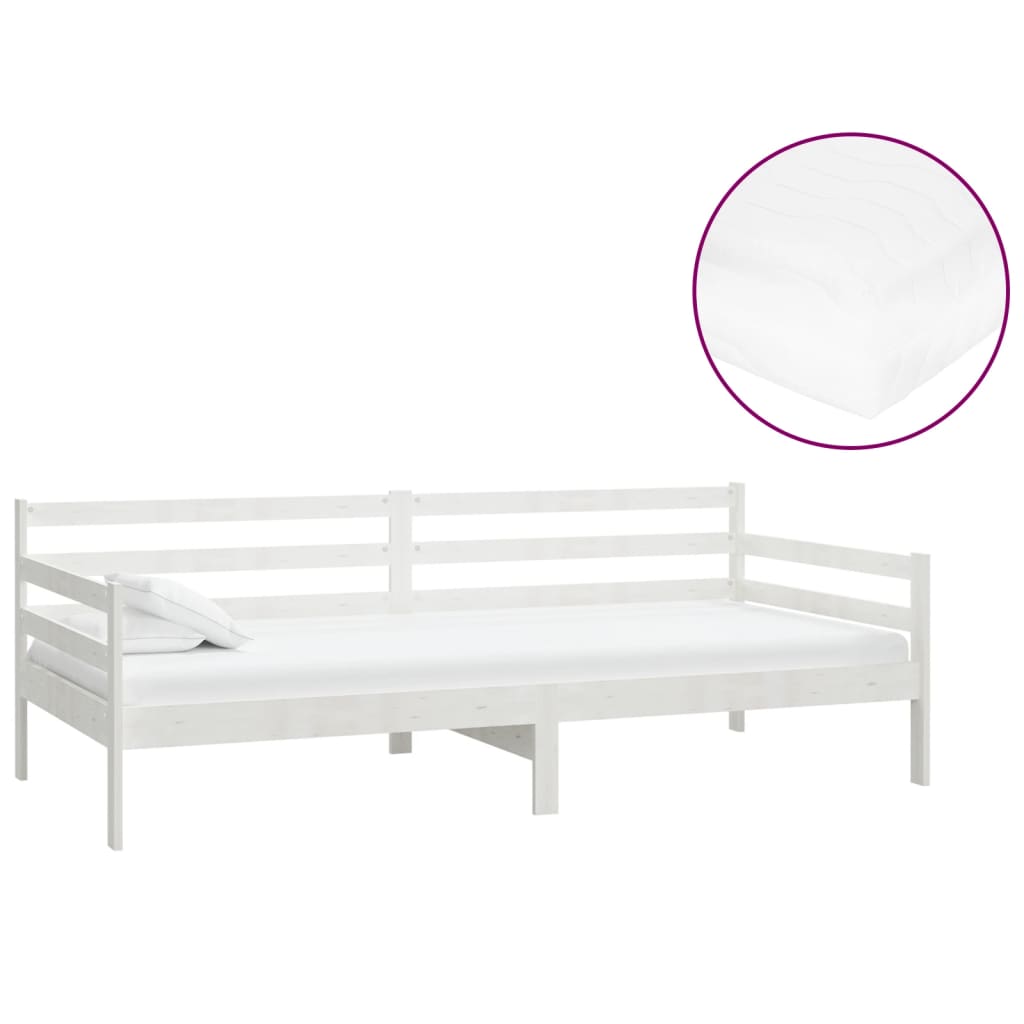 Divano Letto con Materasso 90x200 cm Bianco in Legno di Pino - homemem39