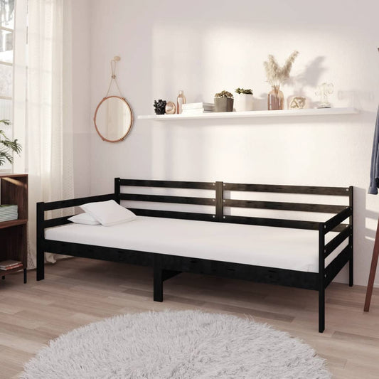 Divano Letto con Materasso 90x200 cm Nero in Legno di Pino - homemem39