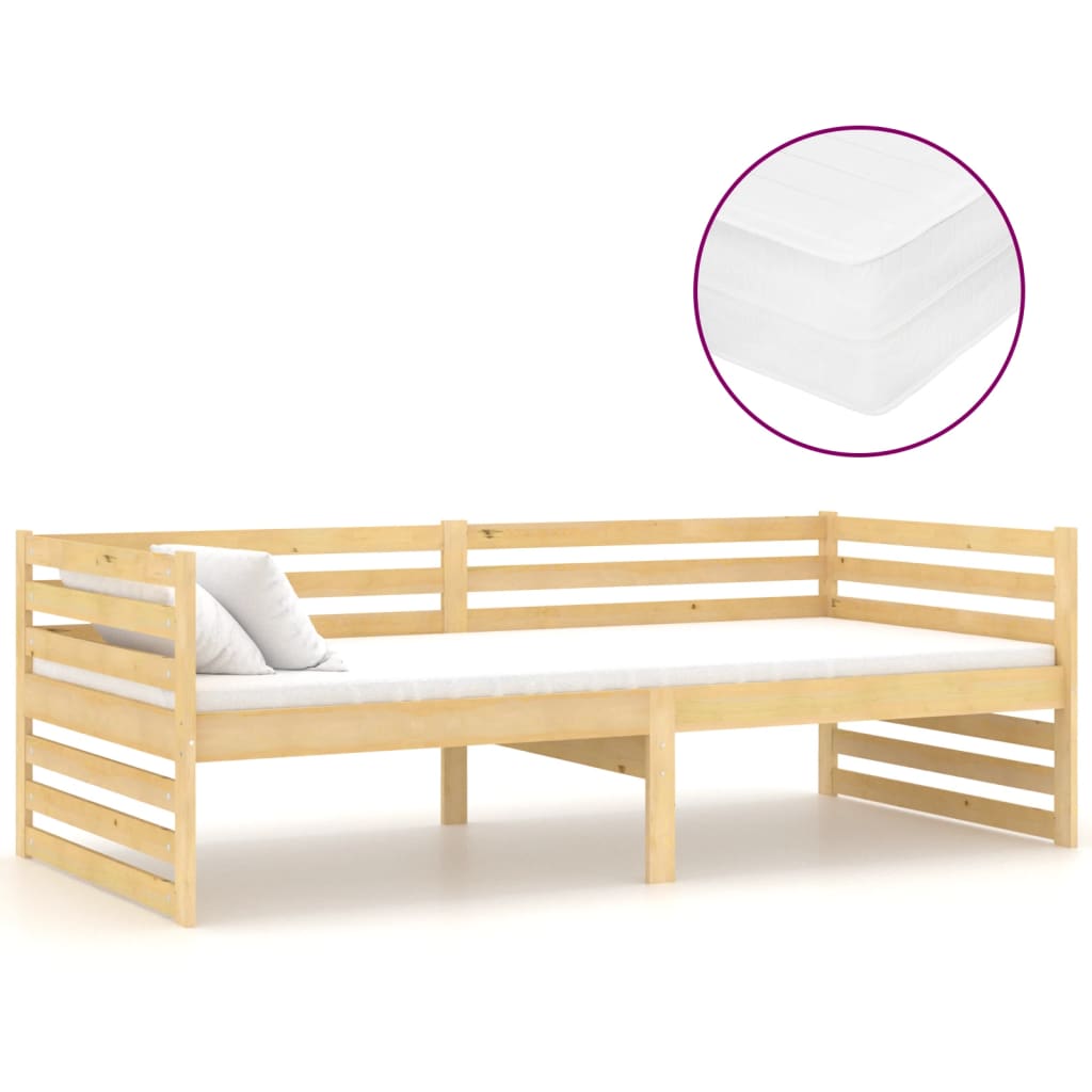 Divano Letto con Materasso 90x200 cm Legno Massello di Pino - homemem39