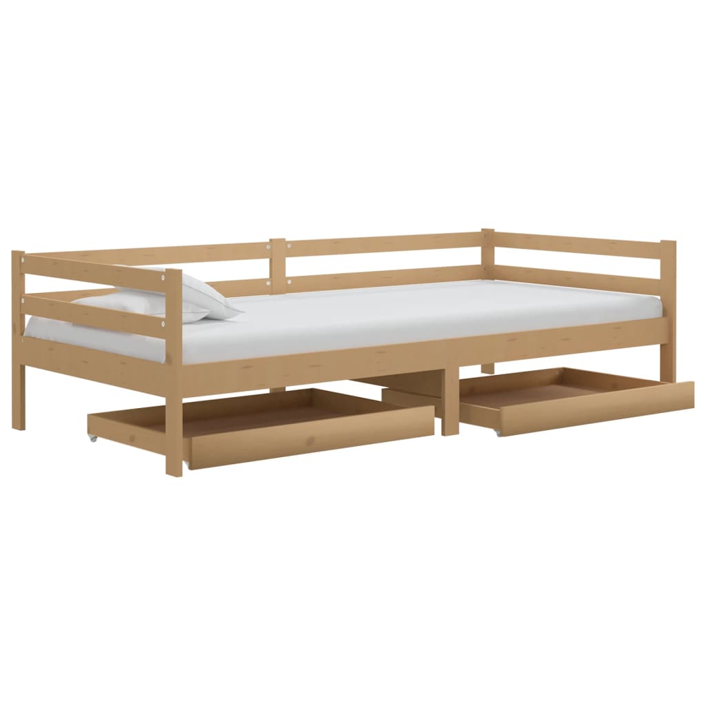 Divano Letto con Cassetti 90x200 cm Miele in Legno di Pino - homemem39