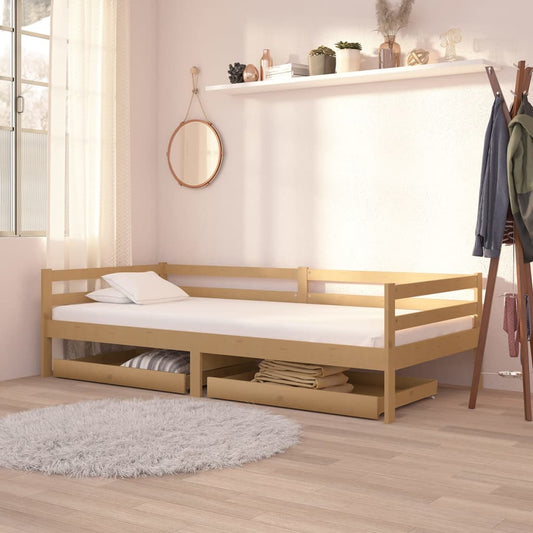 Divano Letto con Cassetti 90x200 cm Miele in Legno di Pino - homemem39