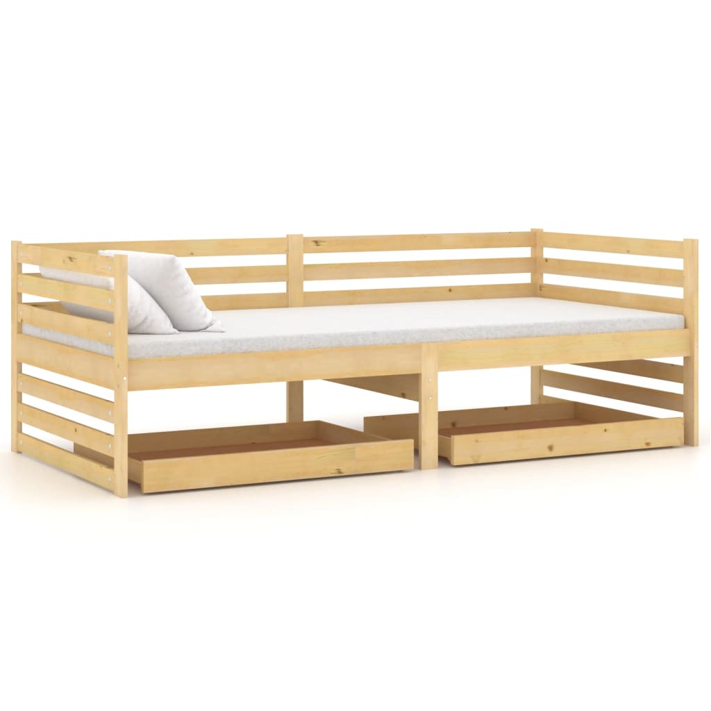 Divano Letto con Cassetti 90x200 cm Legno Massello di Pino - homemem39