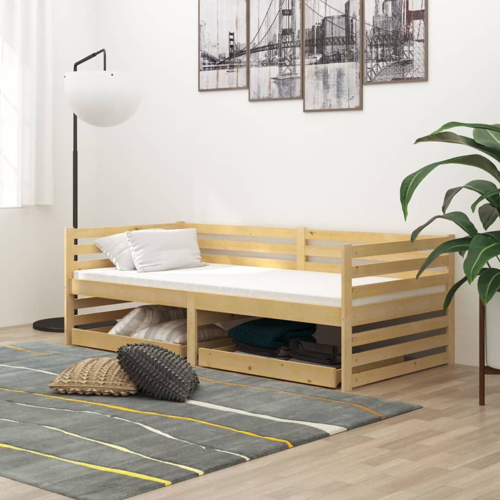 Divano Letto con Cassetti 90x200 cm Legno Massello di Pino - homemem39