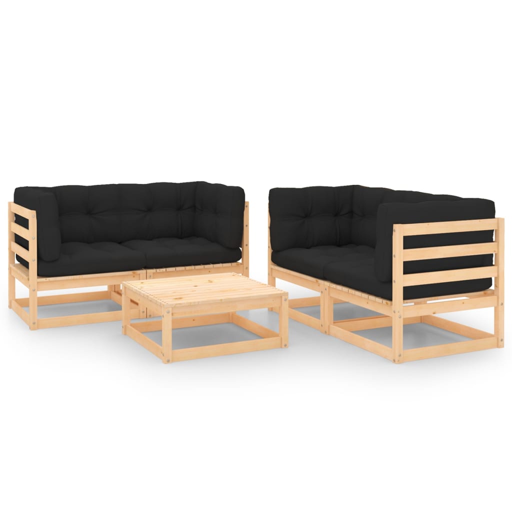 Set Divani da Giardino 5 pz con Cuscini Legno Massello di Pino - homemem39