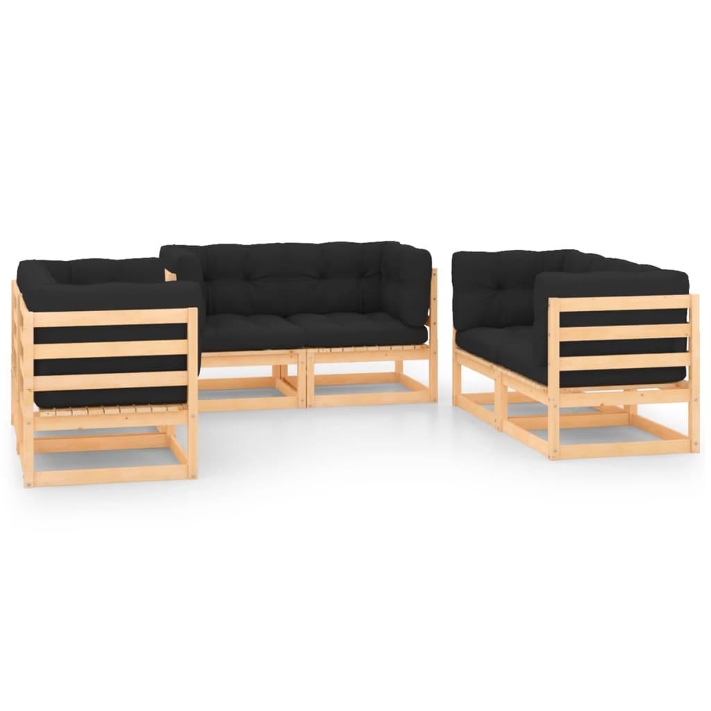 Set Divani da Giardino 6 pz con Cuscini Legno Massello di Pino - homemem39