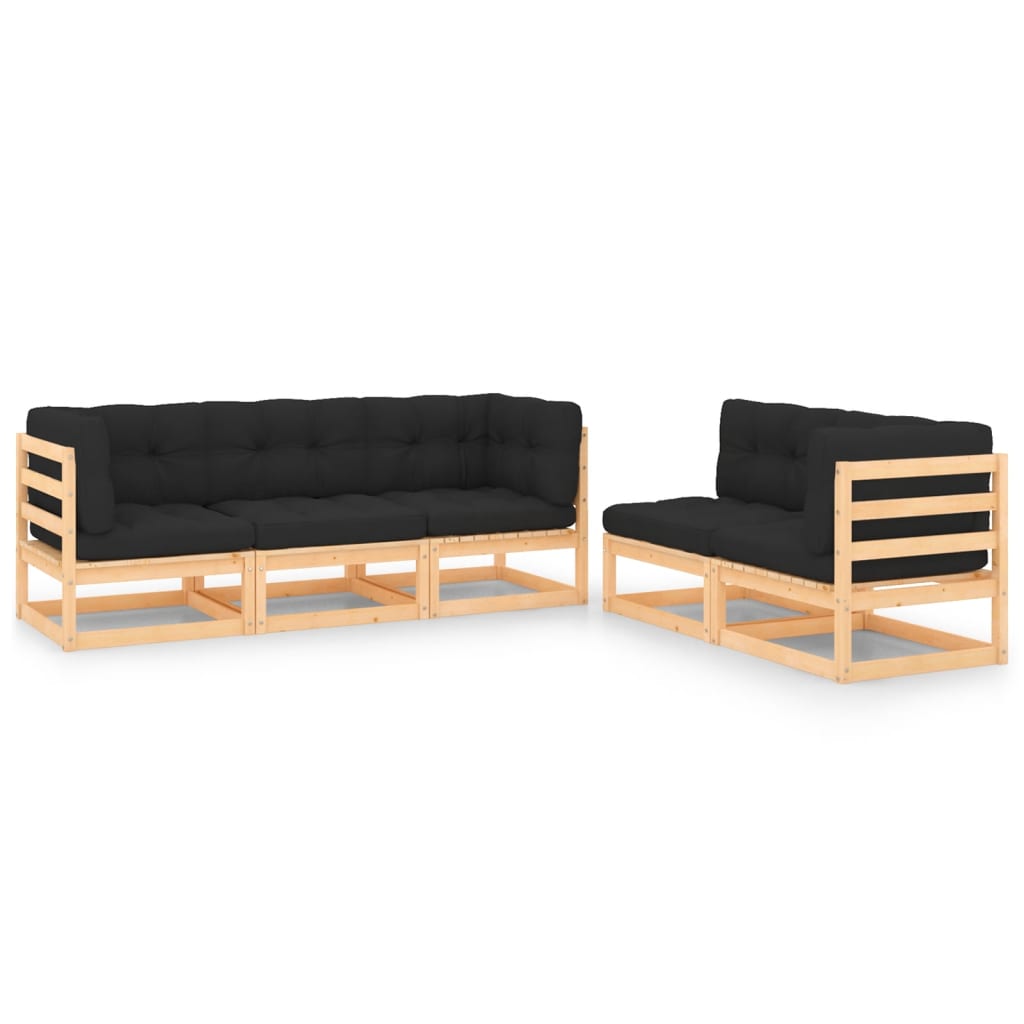 Set Divani da Giardino 5 pz con Cuscini Legno Massello di Pino - homemem39