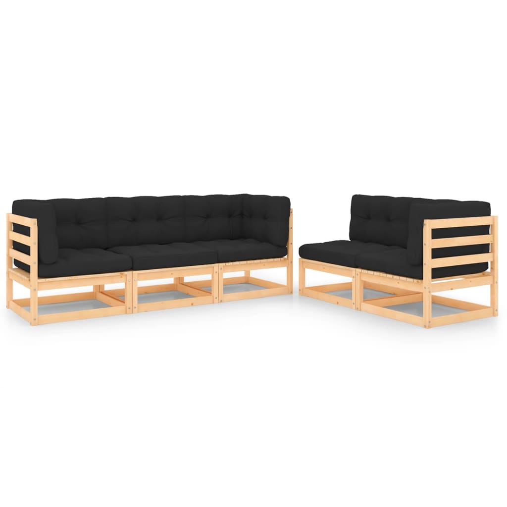 Set Divani da Giardino 5 pz con Cuscini Legno Massello di Pino - homemem39