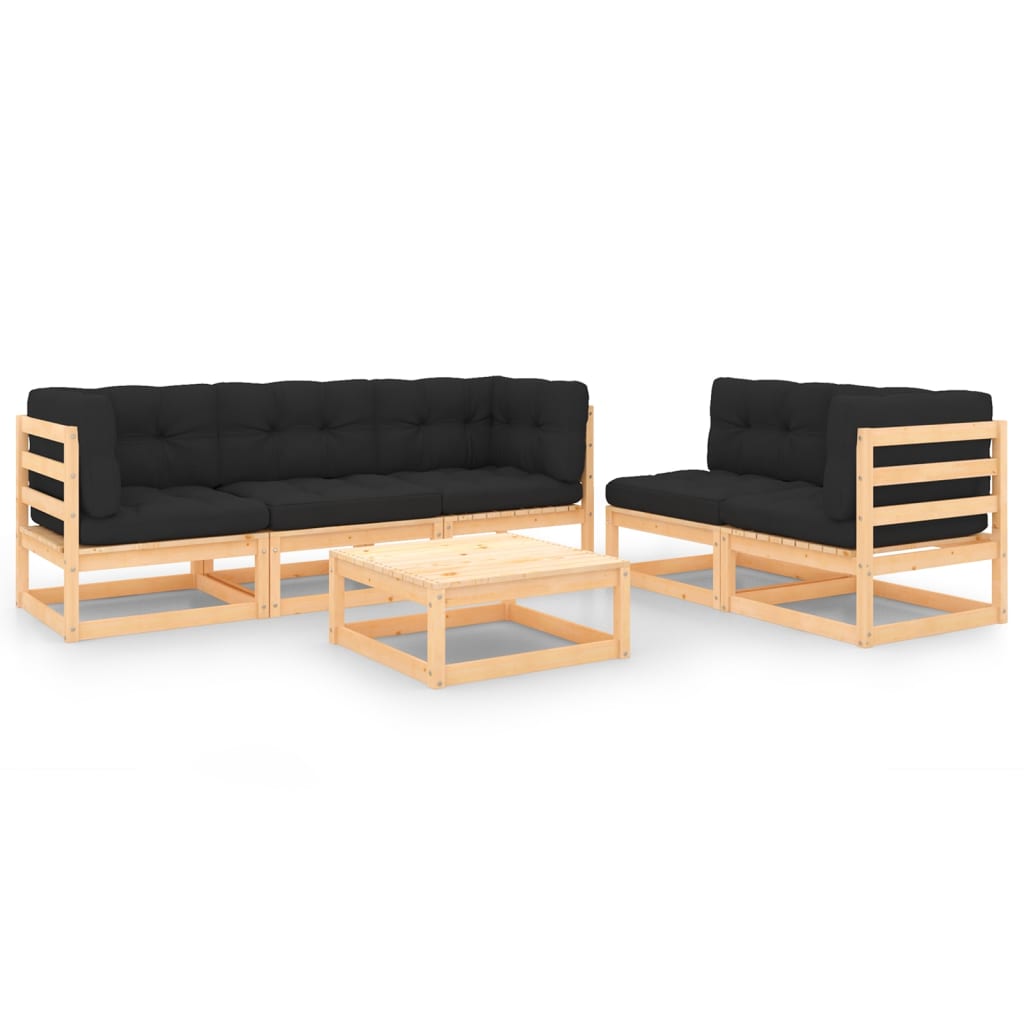 Set Divani da Giardino 6 pz con Cuscini Legno Massello di Pino - homemem39