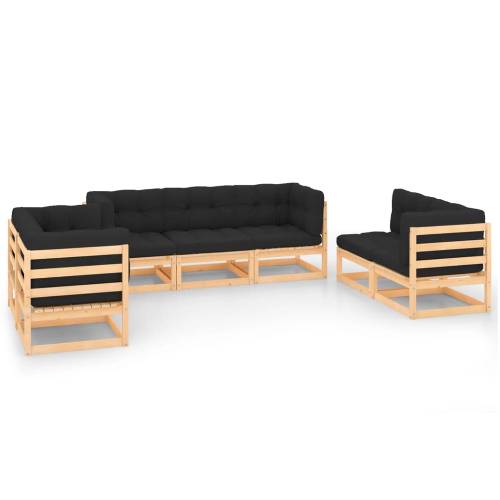 Set Divani da Giardino 7 pz con Cuscini Legno Massello di Pino - homemem39