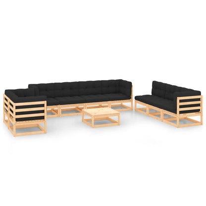 Set Divani da Giardino 10 pz con Cuscini Legno Massello di Pino - homemem39