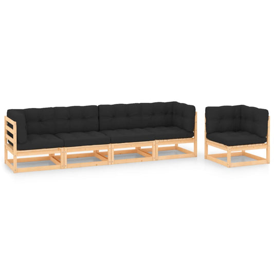 Set Divani da Giardino 5 pz con Cuscini Legno Massello di Pino - homemem39