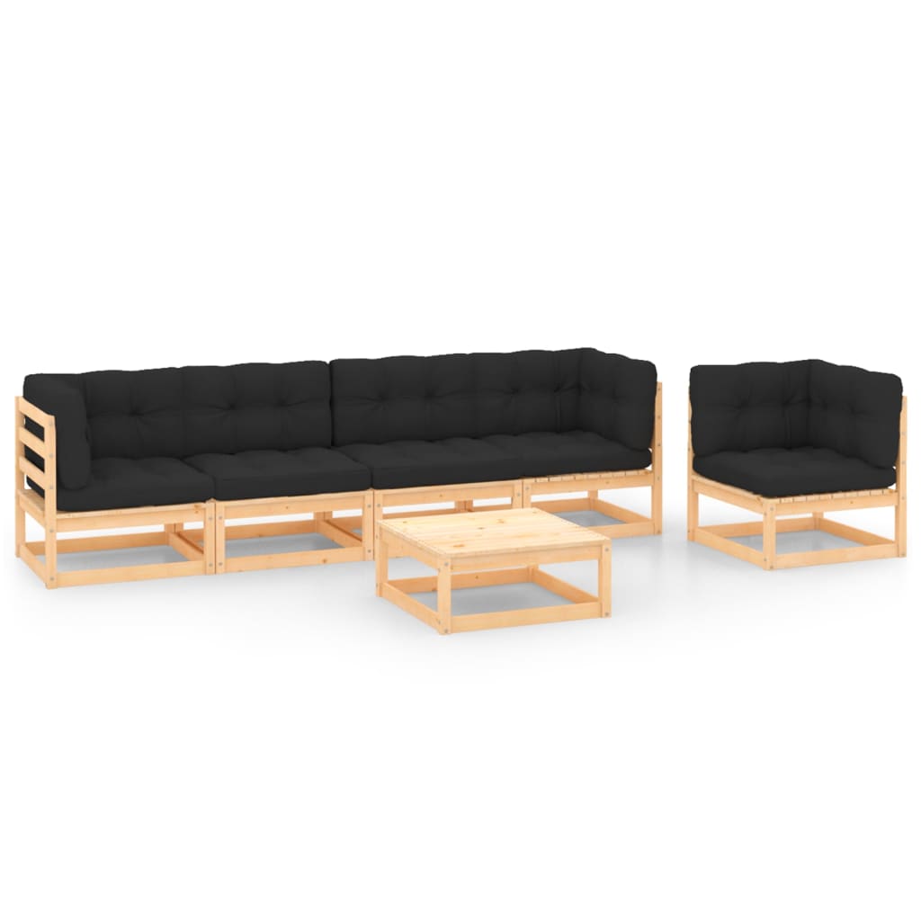 Set Divani da Giardino 6 pz con Cuscini Legno Massello di Pino - homemem39