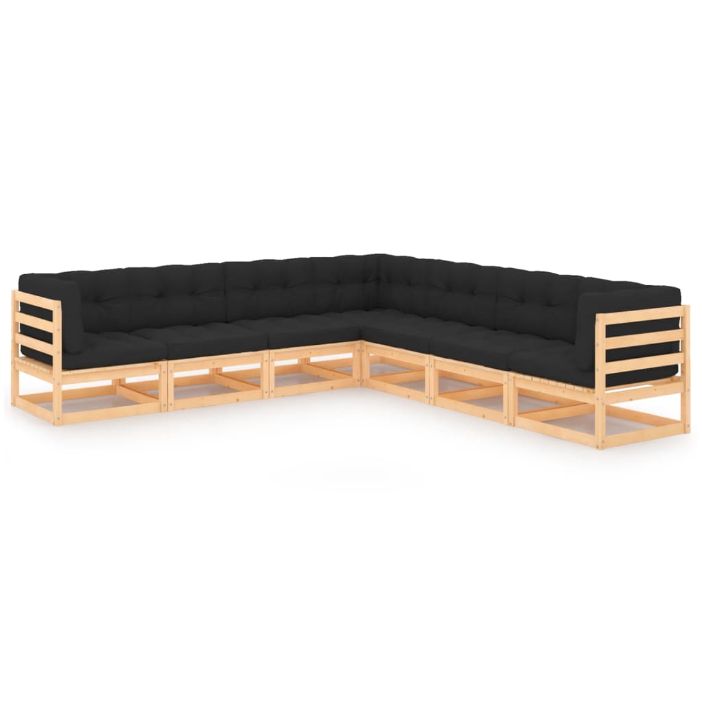 Set Divani da Giardino 7 pz con Cuscini Legno Massello di Pino - homemem39