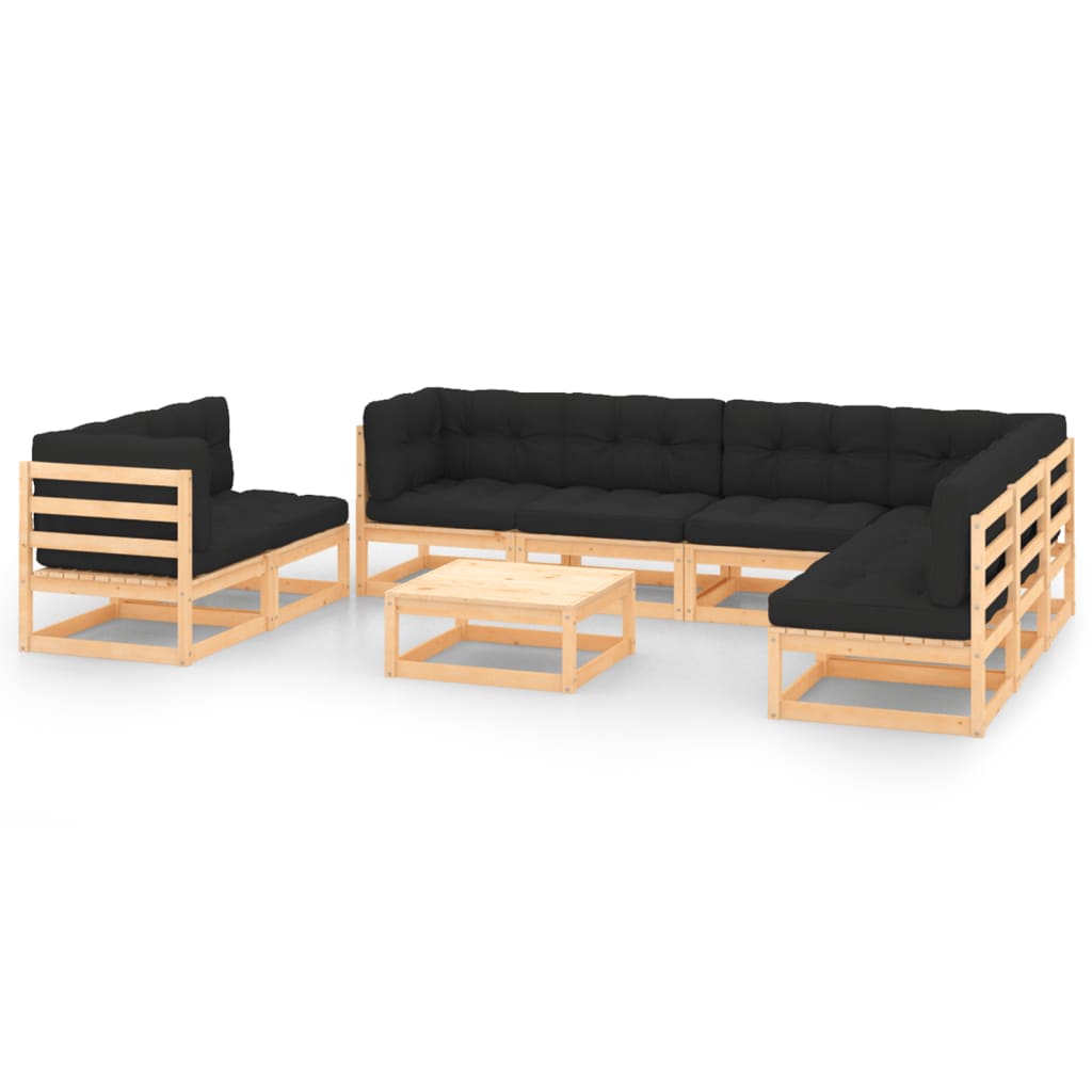 Set Divani da Giardino 9 pz con Cuscini Legno Massello di Pino - homemem39