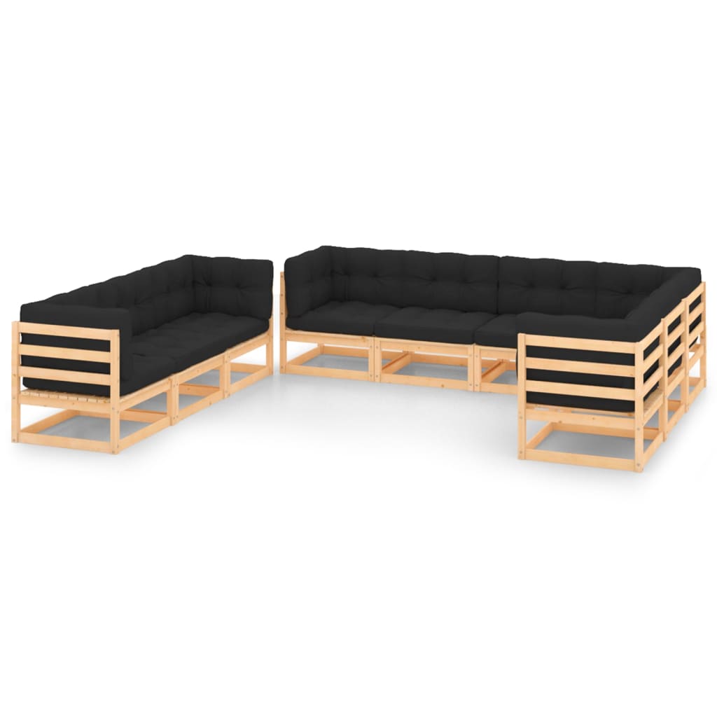 Set Divani da Giardino 9 pz con Cuscini Legno Massello di Pino - homemem39