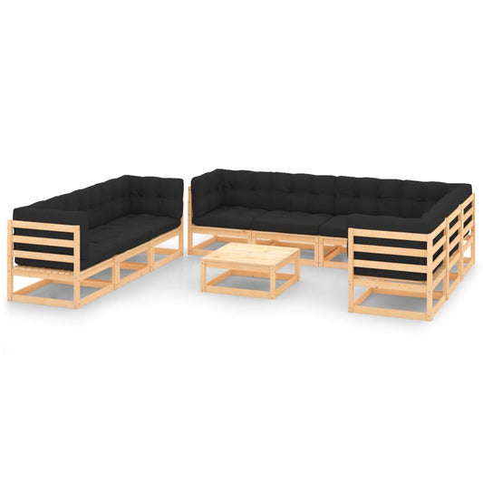 Set Divani da Giardino 10 pz con Cuscini Legno Massello di Pino - homemem39