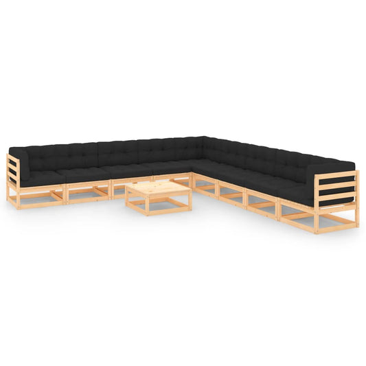 Set Divani da Giardino 10 pz con Cuscini Legno Massello di Pino - homemem39