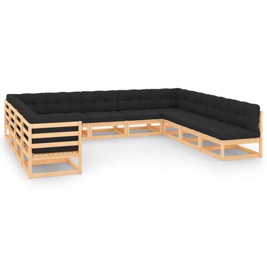 Set Divani da Giardino 11 pz con Cuscini Legno Massello di Pino - homemem39