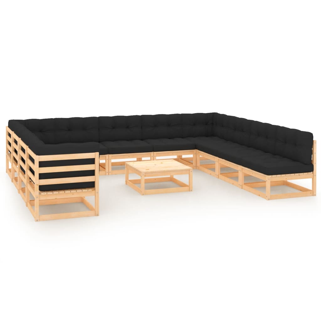 Set Divani da Giardino 12 pz con Cuscini Legno Massello di Pino - homemem39