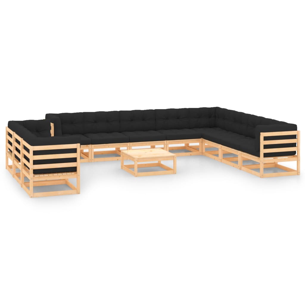 Set Divani Giardino 12 pz con Cuscini Antracite Legno di Pino - homemem39