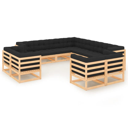 Set Divani Giardino 11 pz con Cuscini Antracite Legno di Pino - homemem39