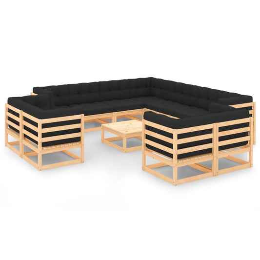 Set Divani Giardino 12 pz con Cuscini Antracite Legno di Pino - homemem39