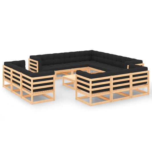 Set Divani Giardino 14 pz con Cuscini Antracite Legno di Pino - homemem39