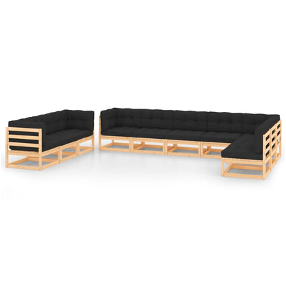 Set Divani da Giardino 10 pz con Cuscini Antracite Legno Pino - homemem39