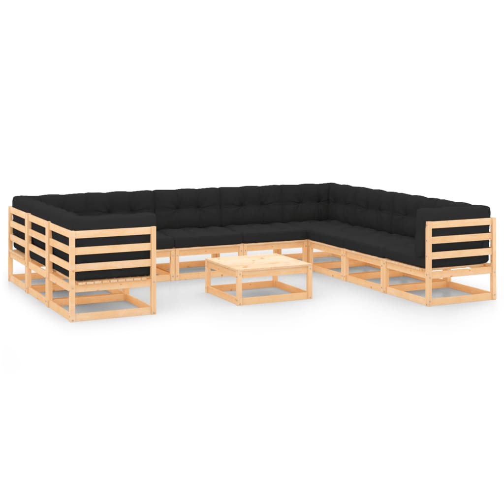 Set Divani da Giardino 11 pz con Cuscini Antracite Legno Pino - homemem39