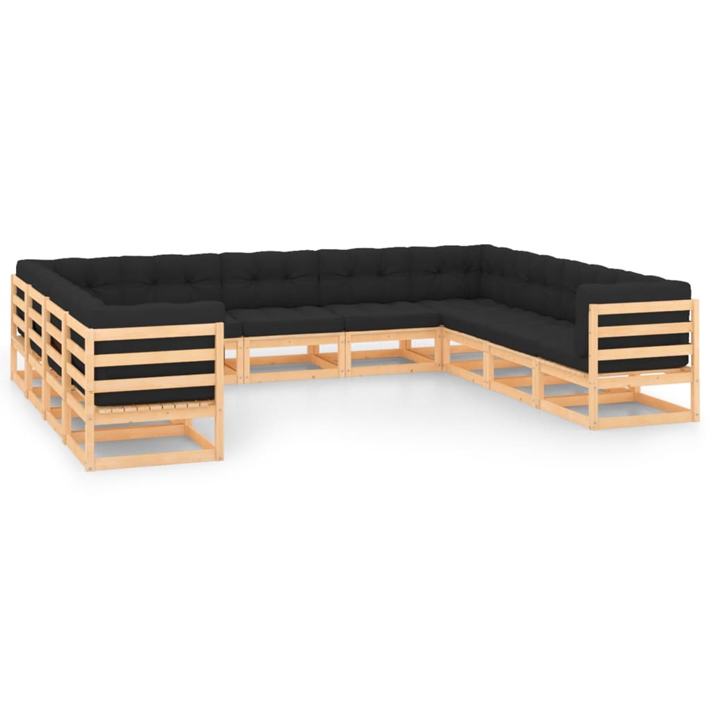 Set Divani da Giardino 11 pz con Cuscini Legno Massello di Pino - homemem39